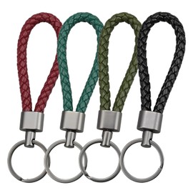 MytaYt Set of 4 Key Fob Braided Leather Car Key Chain Short for Women Men Motorcycle Bicycle and House Lanyard, black