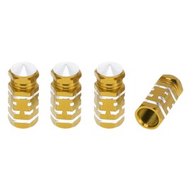 HOPESPANNER Tire Valve Stem Caps Decorative Gold Tone Carved Style Tyre Valve Dust Covers 7x25.4mm Aluminum Alloy 4 Pcs