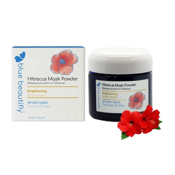 Blue Beautifly Hibiscus Mask Powder | Refreshes the Complexion & Brightens Dark Spots | 100% Organic Plant Powders, Colloidal Oatmeal, & Pure Rose Clay | Reveals Skin’s Natural Youthful Glow | 1.6 oz
