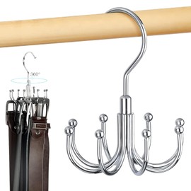 Rotatable Belt Hanger-Belt Hanger for Closet with 8 Claws, Space Saving Belt Organizer, Belt Holder for Belt, Tie, Scarf, Purse, Bra, Tank Top (Silver)