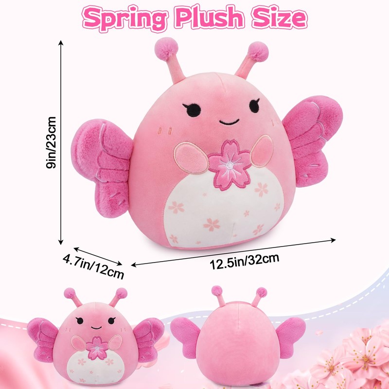 Mowatusy Spring Stuffed Animal Plush,Soft Butterfly Plush Wings Holding Sakura,Cute
