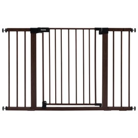 BABELIO 29-48" Baby Gate with Black Wood Pattern, Auto Close Dog Gate for The House、Stairs and Doorways, Pressure Mounted Pet Gate with Door, with Y Spindle Rods