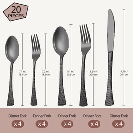Hammered Black Stainless Steel 20-Piece Flatware Set