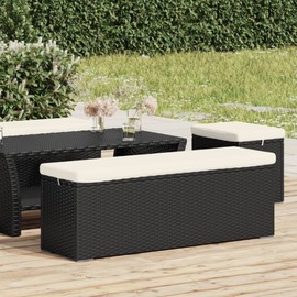 YITHOPI Ottoman Bench with Cushion Black 43.3"x11.8"x15.7" Poly Rattan Outdoor Rattan Bench Outdoor pouf ottoman Rattan ottoman Outdoor Bench for Park Garden Patio and Lounge