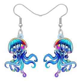 BONSNY Cute Acrylic Blue Ocean Shine Jellyfish Earrings Sea Animals Gifts for Women Ladies Beach Party Jewellery Accessories, Acrylic, Not applicable