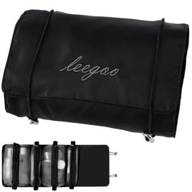 Bolsa de Cosméticos de Viaje, 4 en 1 Neceser de Viaje Enrollable de Portátil y Gran Capacidad, Bolsa de Maquillaje con 4 Desmontables de Malla, Bolsa de Maquillaje Multifuncional para Mujer, Negro