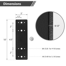 Sihnman 10" X 3" Straight Steel Flat Metal Plate (2 pc) with Powder Coating, Mending Plate, Joining Brackets, I Strap for Truss Framing