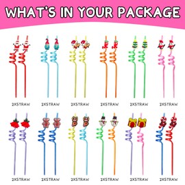YQUQWN, 24 Pcs Reusable Christmas Straws, Christmas Party Favors, Xmas Theme Party Drinking Plastic Straws for Christmas Party Decorations, Christmas Birthday Party Supplies for Kids, 12 Styles