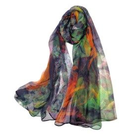 Shanlin Mulberry Silk Long Scarves in Gift Box (65”x39.5) Night Garden