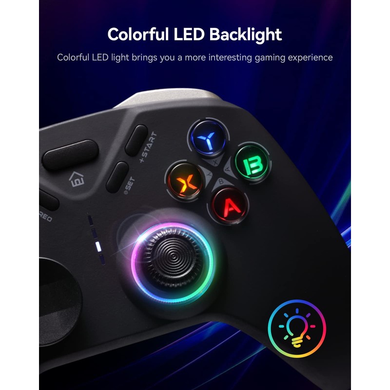 BINBOKPLAY Wireless Gaming Controller, Multi-platform Gamepad with LED Backlight, Dual