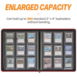 Migitec 9-Pocket Toploader Binder, Holds 360 3" x 4" Rigid Card Holders, Top Loader Collection Display Album for Trading Cards and Sports Cards - Red