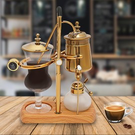 RocoReny Vintage Belgian Syphon Coffee Maker, Gold Luxury Balance Retro Balance Siphon Coffee Pot with Tee Handle for Extract Coffee And Brew Tea (Gold)