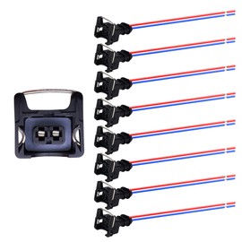 HiSport Fuel Injector Connector 8PCS EV1 OBD1 Plug Wire Harness Pigtail Wiring Loom Clip Cut & Splice 2-Wire Female Compatible with Honda, Ford, Toyota Replace 0280150943, 0280150939, 0280150909