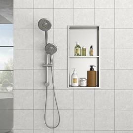 13" x 25" Stainless Steel Double Shelf Shower Niche with Brushed Nickel Finish, Seamless Design, and Space-Saving Storage for Bathrooms & Kitchens - Durable, Leak-Proof, Modern Aesthetic