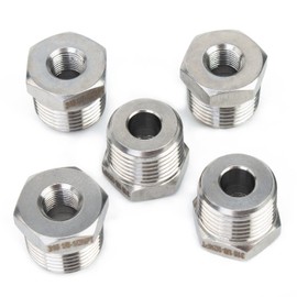 'Brass Fittings 316 Stainless Steel Hex Reducer Bushing Sockets 1/2 "Male Thread x 1/8 Female NPT (Pack of 5)