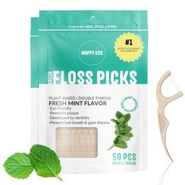 Biodegradable Floss Picks (100pcs) - Natural, Vegan, Sustainable, Reusable Dental Floss - Shred Resistant and Nontoxic Plant-Based Material Dental Floss Picks