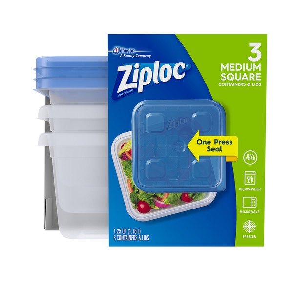 Ziploc Food Storage Meal Prep Containers Reusable for Kitchen Organization, Smart Snap Technology, Dishwasher Safe, Deep Square, 3 Count