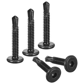 uxcell Hex Socket Self Tapping Screws, #10 x 1-1/4" 410 Stainless Steel Sheet Metal Flat Head Drilling Screw 100pcs, Black