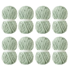 MABOZOO 8 Pack Super Bulky Chunky Chenille Yarn for Hand Knitting,Big Yarn for Chunky Blanket,Large Thick Arm Knitting Yarn,Fluffy Soft Plush Jumbo Yarn Crocheting,Sage Green