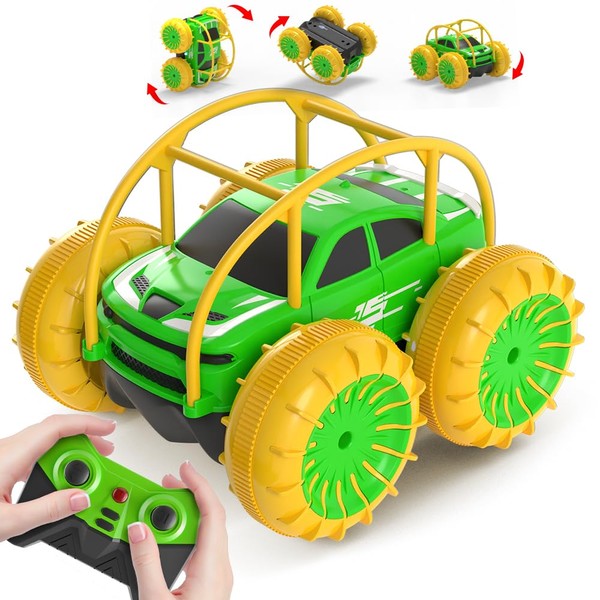 MaxTronic Fast Direct Charging Remote Control Cars, 360° Flip Waterproof Stunt Car with ON/OFF Cool LED, Monster Truck 2.4GHz 4WD Indoor Outdoor Kids RC Toy Gift Xmas ideas for Boys Girls