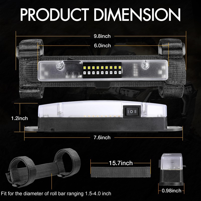 UTV Interior Dome Lights, RFROAD LIGHTING UTV Dome Light Battery