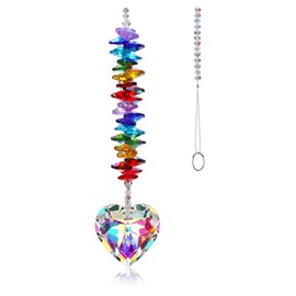 Jovivi Crystal Rainbow Suncatcher Window Hanging Feng Shui Chakra Beads Prism Heart Rainbow Maker Pendant Ornament Sun Catcher Garden Home Decor, 40cm(15.75 inch)