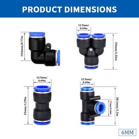 10Pcs Push to Connect Pneumatic Quick Fittings (Elbows,1/4in-6mm)