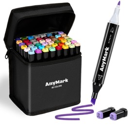 AnyMark Alcohol Markers, 100 Colors Dual Tip Art Coloring Markers Set for Adult Book Drawing Sketching Painting, Chisel & Fine, Black Penholder