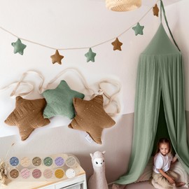 lilimaus Stars Bunting Fabric – Bunting Children's Room – 100% Cotton Handmade Garland Fabric – Bunting Muslin – House Bed Decoration Girls & Boys – Garland Nursery Decoration Baby Room