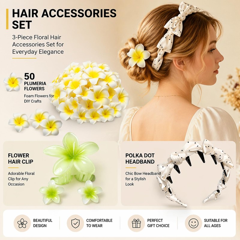 Hair Accessories Set - Plumeria Hair Clip - Leaf Clip
