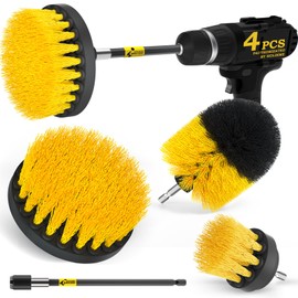 Holikme 4 Pack Drill Brush Attachments Set, Power Scrubber with Extend Long Attachment，Cleaning Supplies for Bathtub, Shower, Grout, Tile(Yellow)