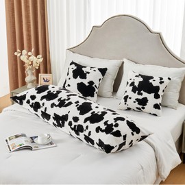 SOCHOW Body Pillow Cover 21x54 Inches, Super Soft and Cozy Cow Print Fleece Long Body Pillowcase with Zipper Closure,1 Pack, Black/White