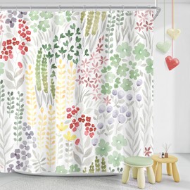 MAYZUS Long Shower Curtain 72 x 78 Inch, Tall Cute Floral Shower Curtain for Bathroom, Sage Green Wildflower Boho Cottagecore Fabric Shower Curtain Set with Hooks