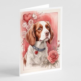 Caroline's Treasures DAC4386GCA7P Brittany Valentine Roses Greeting Cards Pack of 8 Blank Cards with Envelopes Whimsical A7 Size 5x7 Blank Note Cards