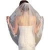 RULTA 1 Tier Lace Appliques Bridal Veil Crystal Beaded Tulle