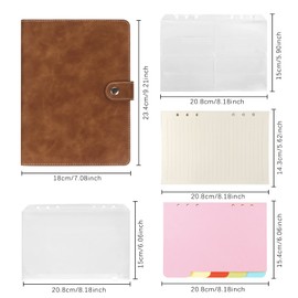 Skycase A5 Binder Notebook Folder Portfolio, 6 Holes Loose Leaf Binder PU Leather, Ring Binder Planner, Ring Binder DIN A5 Diary Ring Binder Cover with Filling Paper/Binder Pockets/Paper Sheet, Brown