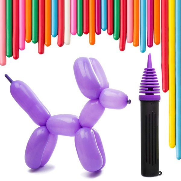 200 Twisting Balloons with Hand Pump- double action pump for sculpting balloon animals. Premium balloons.