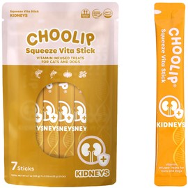 Choolip Squeeze Vita Stick for Kidneys. Creamy Cat and Dog Treat with BCAA’s, Potassium, Antioxidants, CoQ10 and More 7pk Cat and Dog Treat Vet-Formulated Soft Cat Treats for Indoor Cats and Training