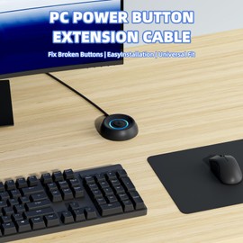PC Power Button with 118" Cable - Desktop Computer External ON/Off Switch LED Indicator, PC Power Supply Button SW Extension with Adhesive Mount, Splitter for Computer Motherboard (Black, 118")