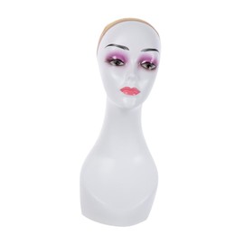 Bald Manikin Head with Shoulder Stable Base Stand Professional Manikin Head for Hats Beauty Accessories Jewelry Salon, Violet Eye Shadow
