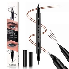 Augenbrauenstift Härchenzeichnung, 2-in-1 Dual-Ended Microblading Augenbrauenstift Wasserfest und Eyeliner, Curved Eyebrow Pencil mit 2 Gabelspitze, Präziser Pinselspitze, Natürliche(Dunkelbraun)