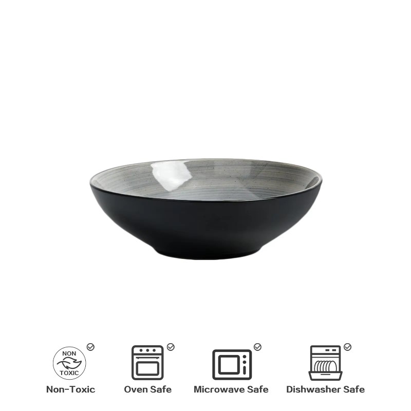Semtember Promotion Grey Round Western Style Ceramic Plates Unique Design