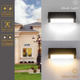 LILONZON Aluminum 1000lumens 3Modes Adjustable Warm White and Cold White Solar Wall Light Outdoor Solar Sconce Motion Sensor Waterproof Exterior Solar House Number Light for Fence,Patio,Porch,Yard