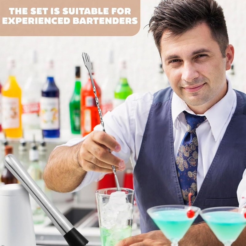 iDopick 9.65 inch Stainless Steel Cocktail Muddler with 10" Bar