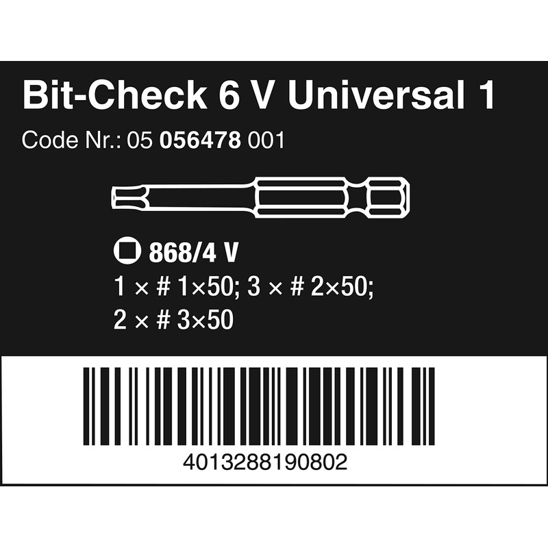WERA 05056478001 Bit Check Set 6 V Universal Hob Cover