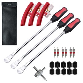 KernoKost Tire Replacement Tool Set, 23 Pieces, 3 Long Tire Levers (14.8 inches (37.5 cm)), 3 Rim Protectors, 6 Valve Cores & 10 Tire Valve Caps, Storage Bag Included, Tire Repair, Removal, Maintenance Kit