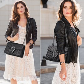 Travistar Crossbody Bag Umhängetasche - Gesteppt Kette Handtasche Damen Klein Schultertasche Leder Cross Body Tasche Mode Abendtasche mit Verstellbarer Ketten-Schulterriemen Schwarze