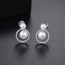 VIKI LYNN Freshwater Cultured Double Pearl Stud Earrings for Women Double Ball Sterling Silver Earrings