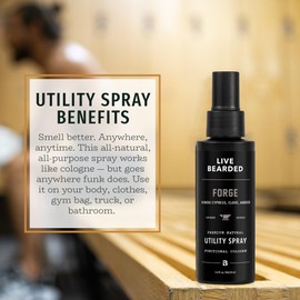 Live Bearded Utility Spray - All Purpose Cologne with Natural Fragrance - Made in the USA - 3.4 fl oz Bottle | Forge Scent - Hinoki Cypress, Clove, Amber