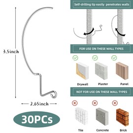30Pcs Picture Hanger Hooks Super Hooks for Hanging Drywall Picture Hanging Hooks Heavy Duty Wall Hooks for Hanging Pictures, Photos, Frames, Planters, Art, Clock